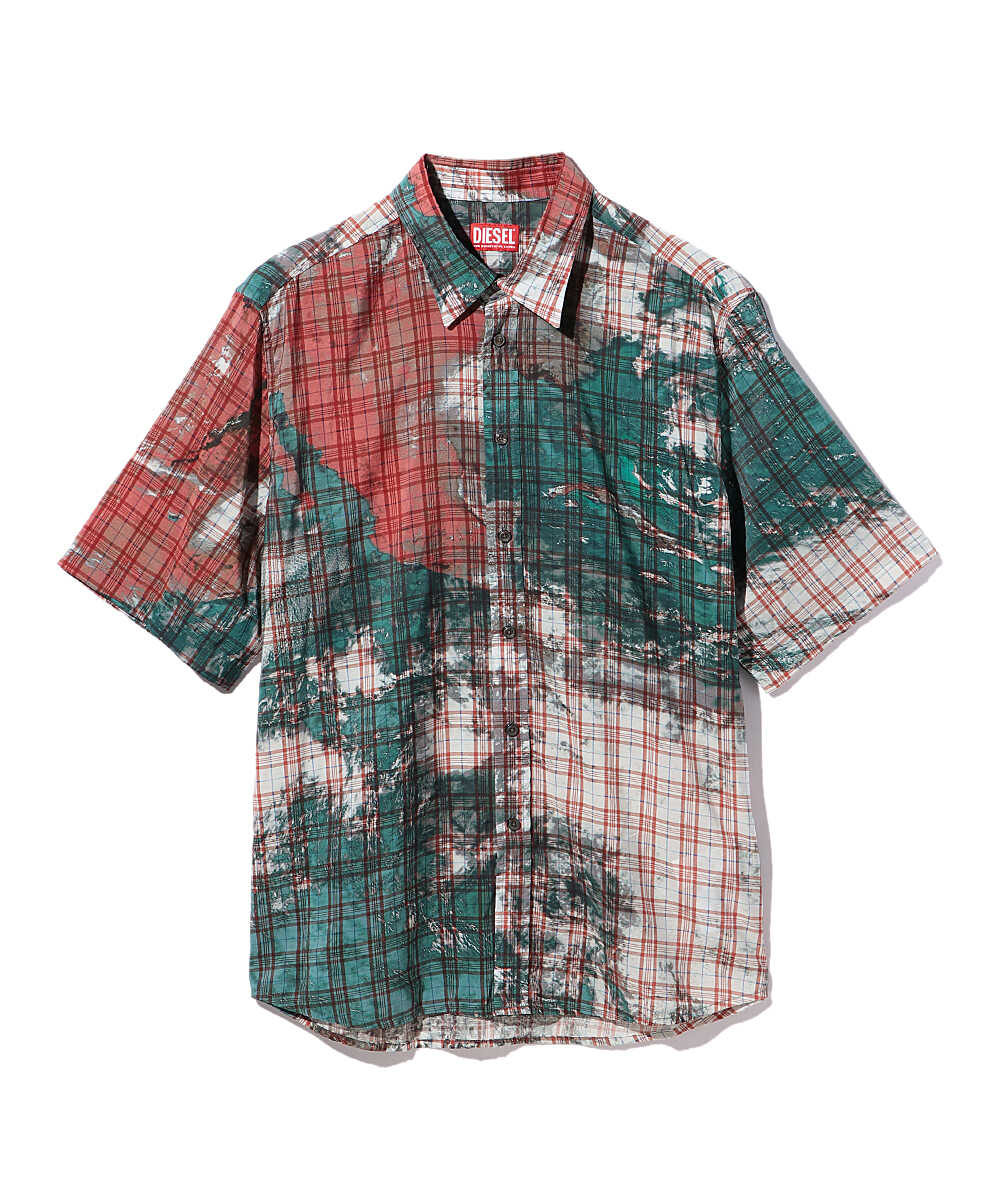 オールオーバープリント ロゴ刺繍 半袖チェックシャツ