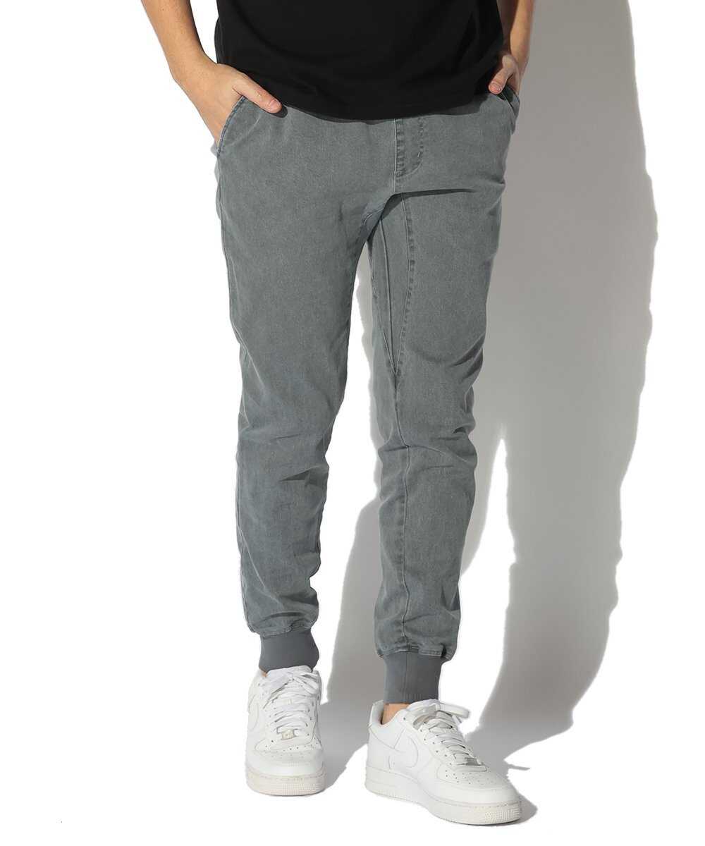 限定 テイパード 裾リブ ストレッチツイル カラーデニム風 イージーパンツ