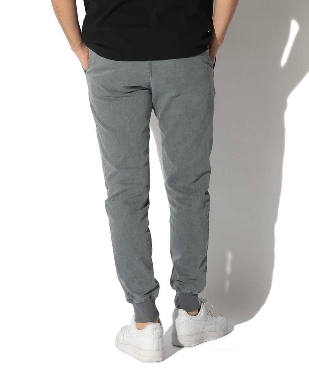 限定 テイパード 裾リブ ストレッチツイル カラーデニム風 イージーパンツ