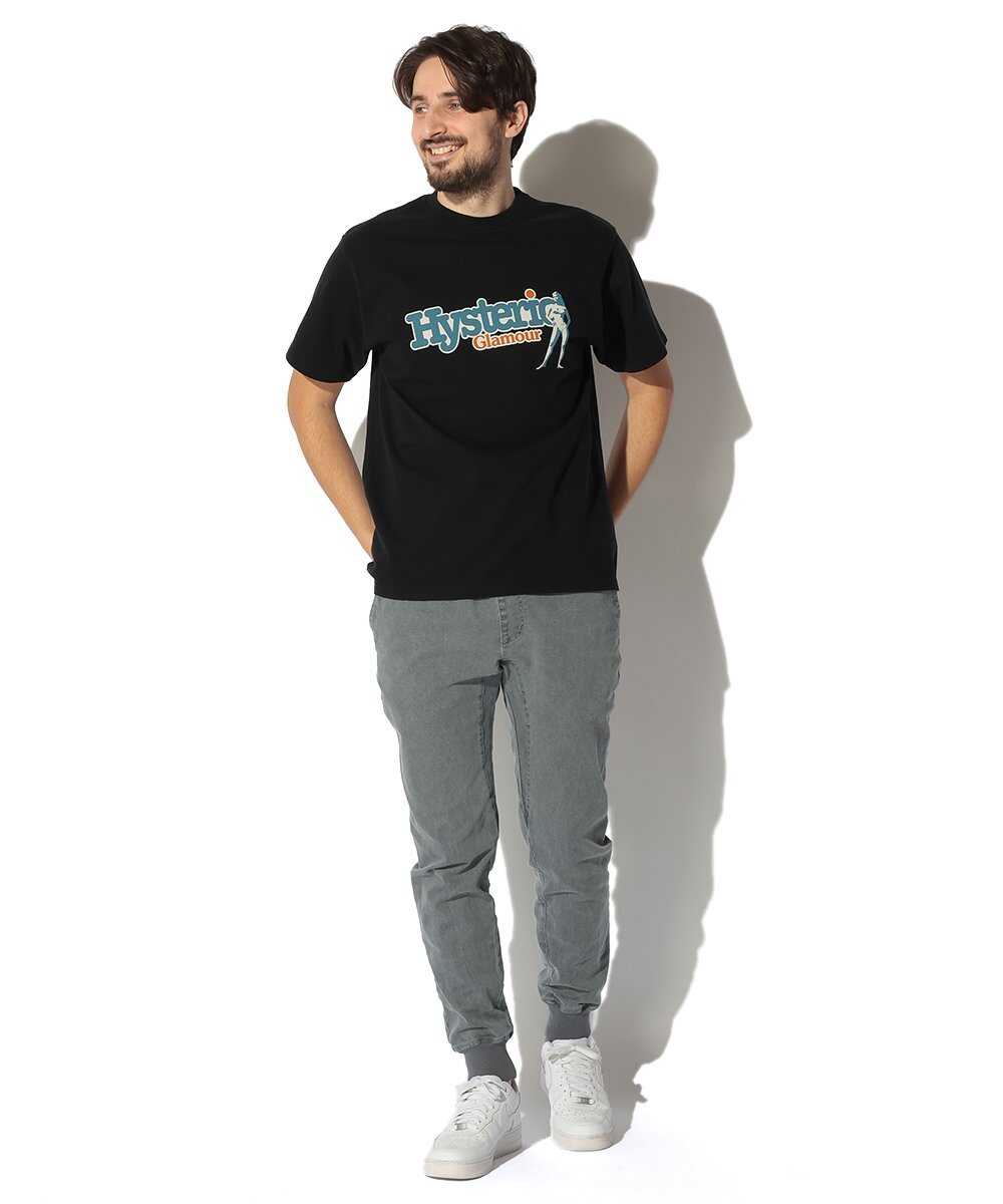 限定 テイパード 裾リブ ストレッチツイル カラーデニム風 イージーパンツ