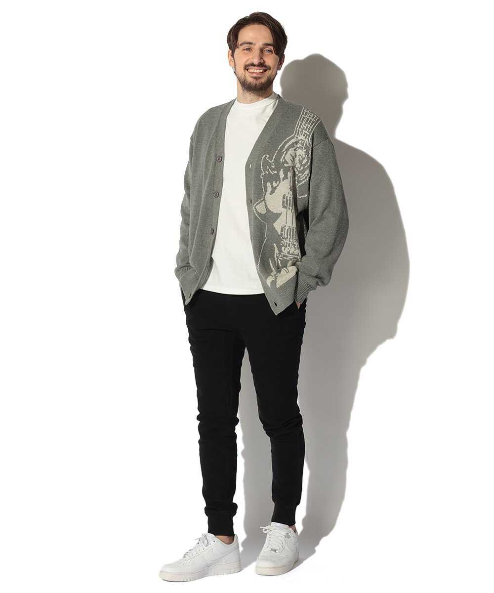 限定 テイパード デニム風 裾リブ ストレッチツイル ブラック イージーパンツ