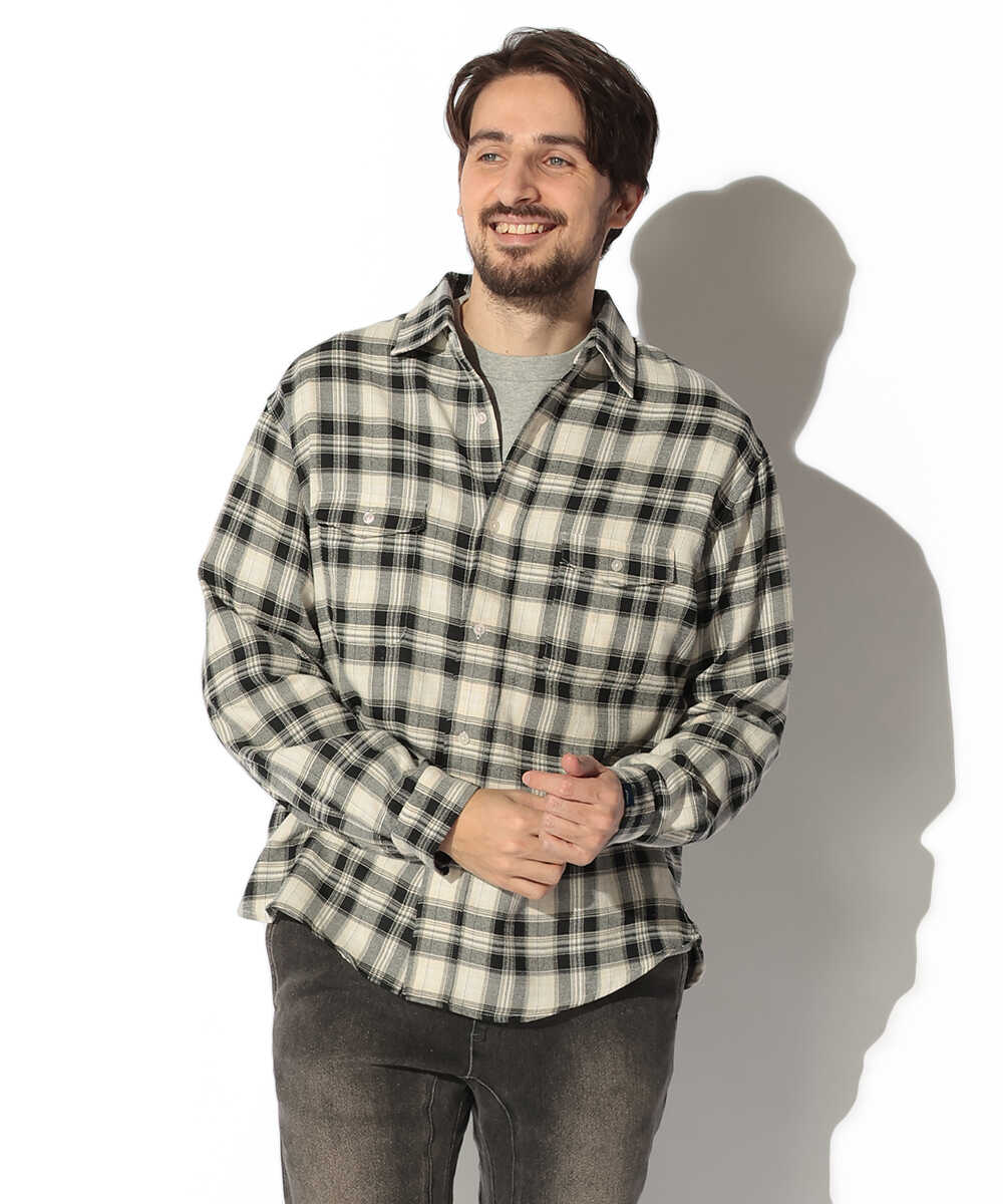 限定 ダブルポケット チェックシャツ