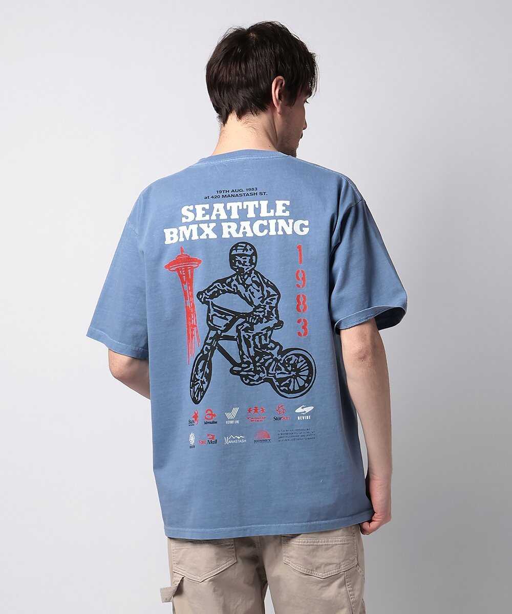 "1983 BMX" プリント ピグメントダイ リラックスTシャツ