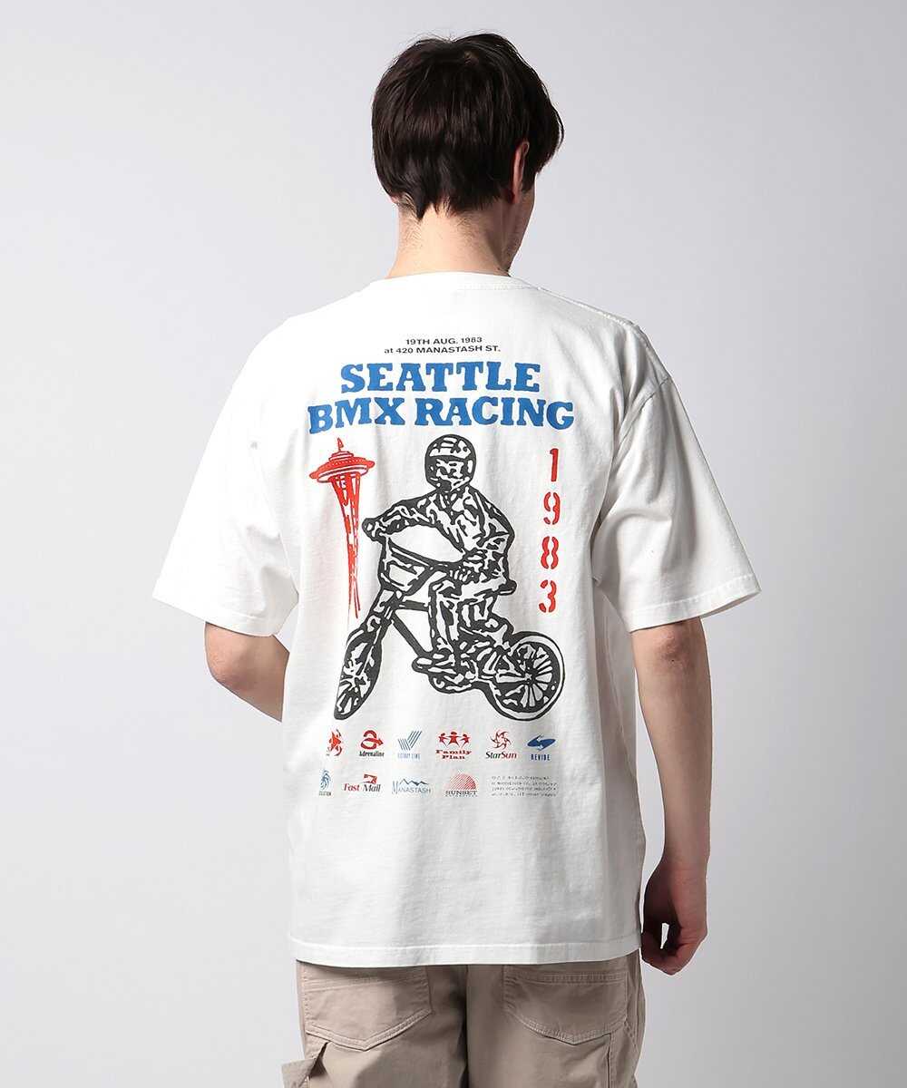 "1983 BMX" プリント ピグメントダイ リラックスTシャツ