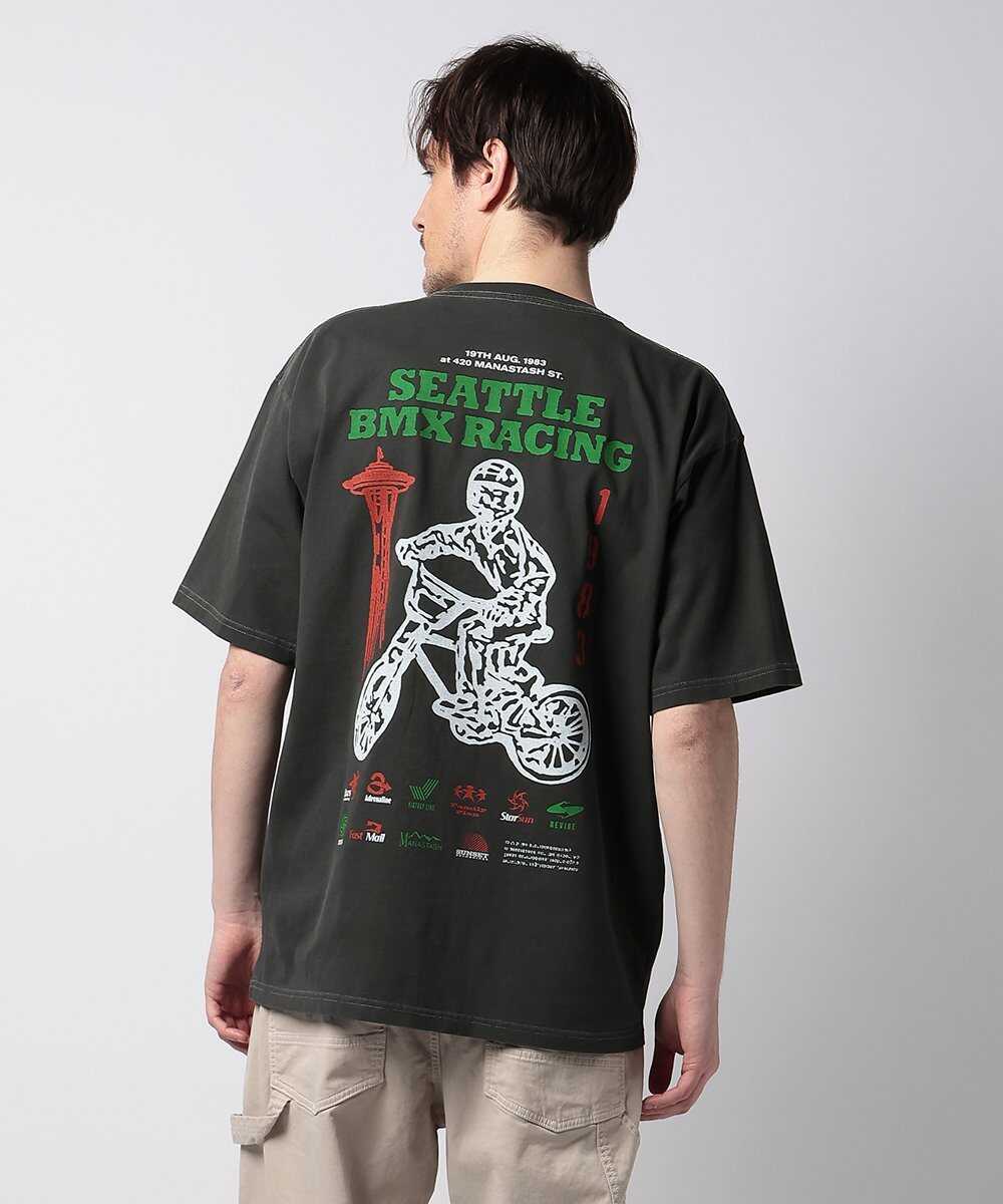 "1983 BMX" プリント ピグメントダイ リラックスTシャツ