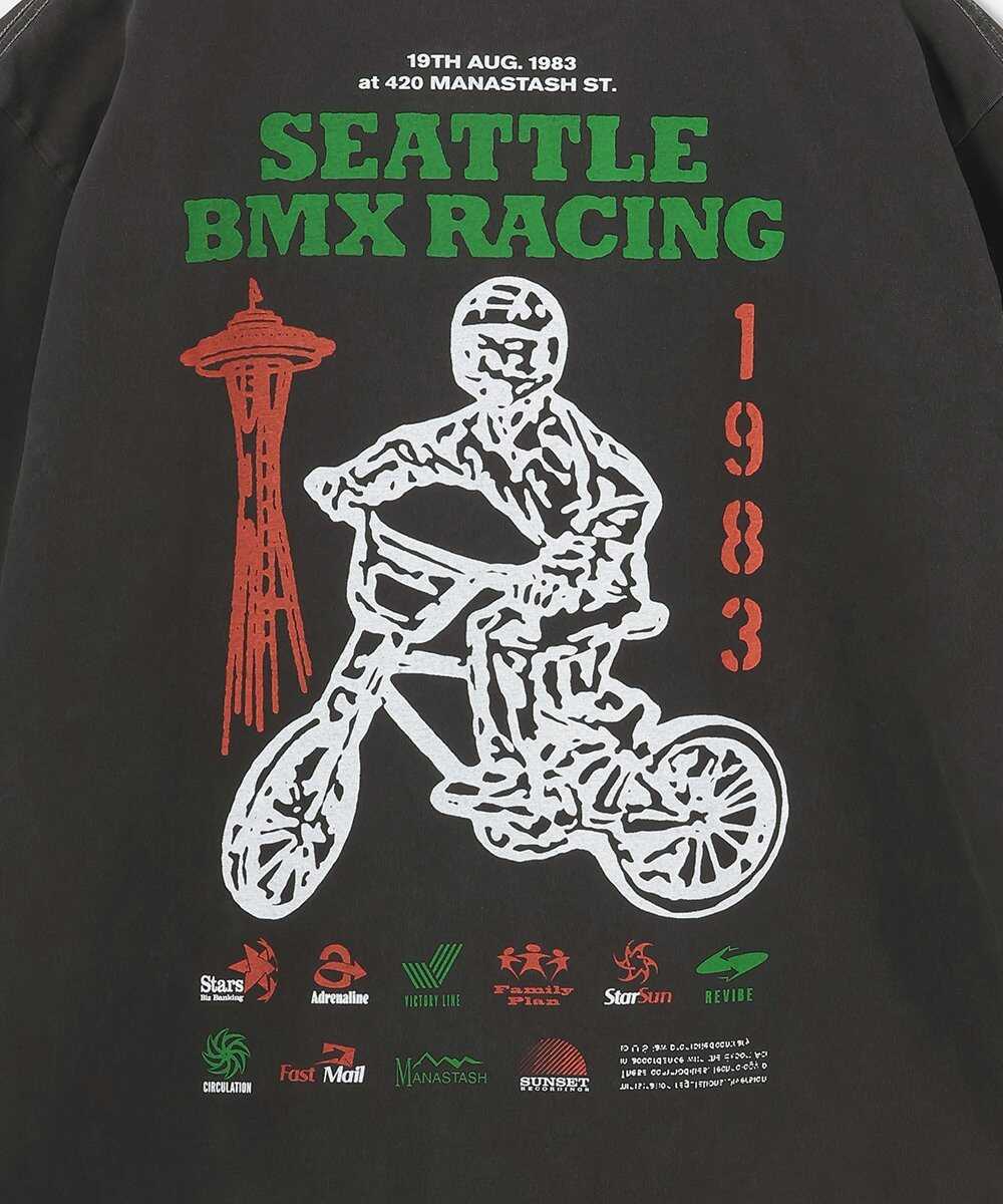 "1983 BMX" プリント ピグメントダイ リラックスTシャツ