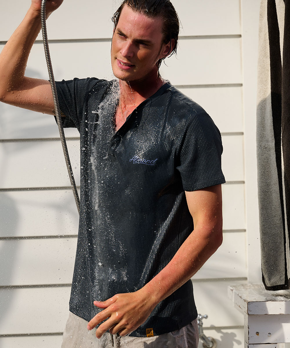 別注限定 水陸両用 ワッフルヘンリーTシャツ