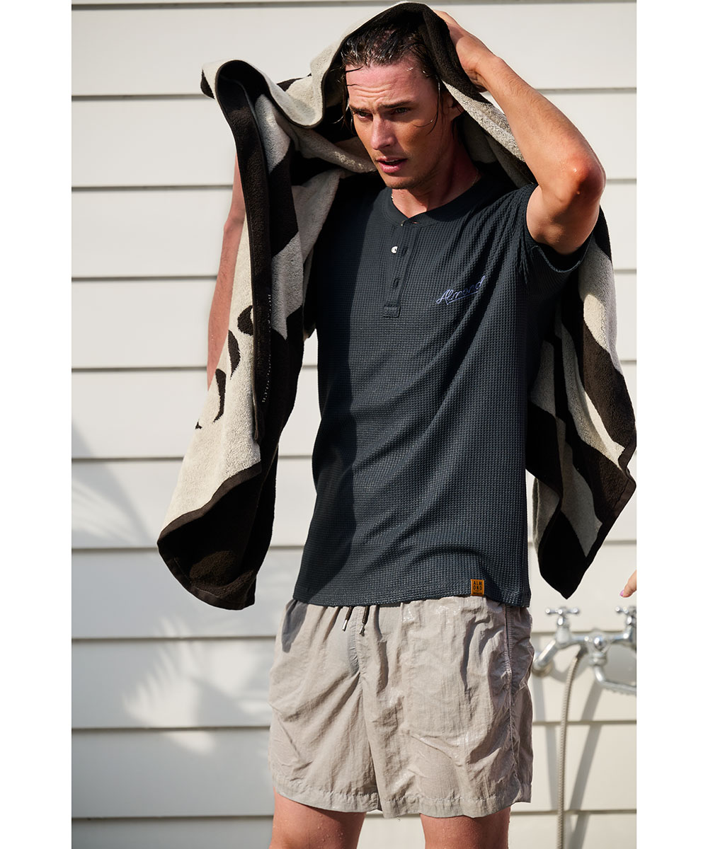 別注限定 水陸両用 ワッフルヘンリーTシャツ