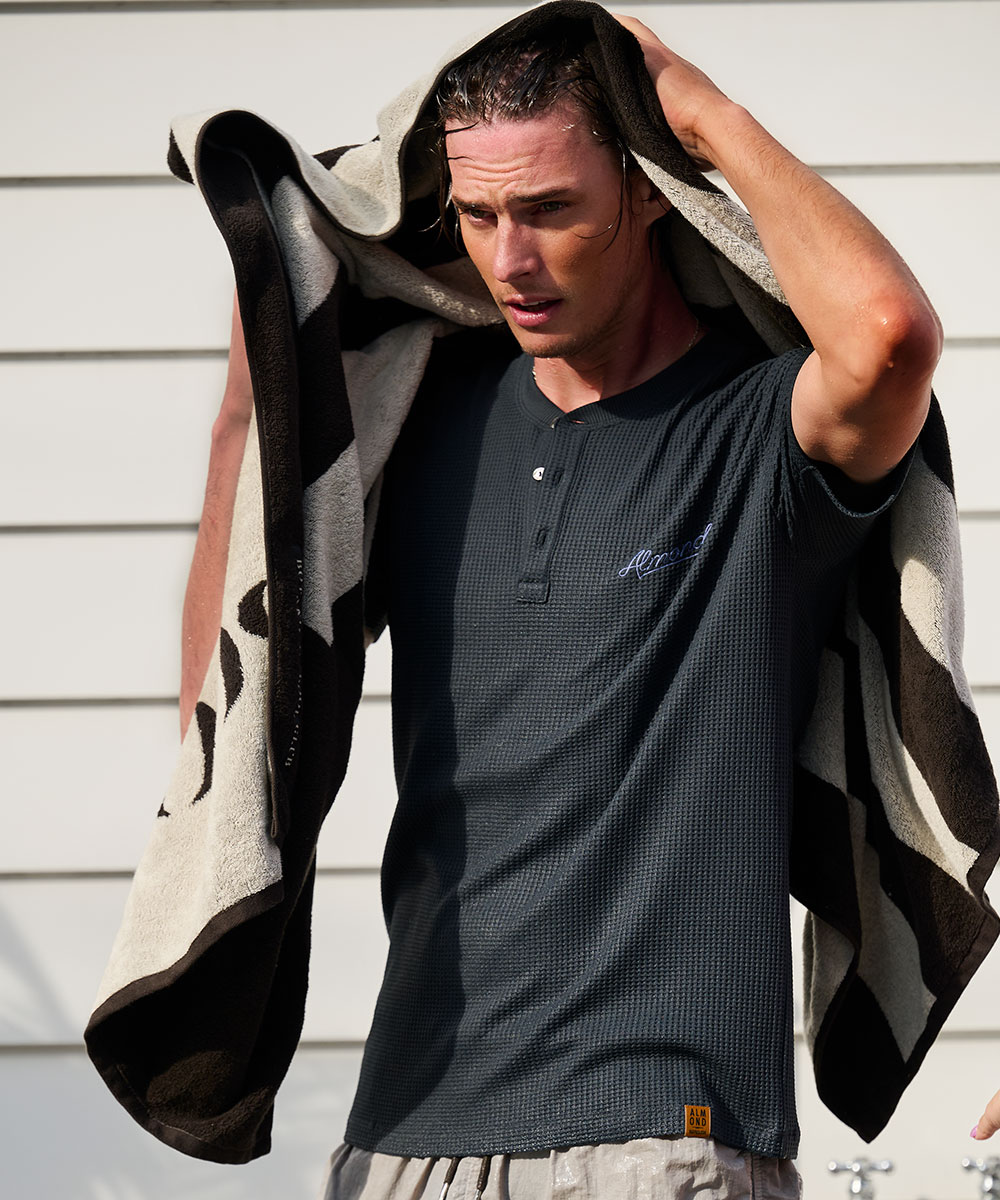 別注限定 水陸両用 ワッフルヘンリーTシャツ