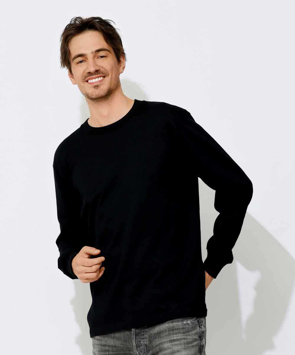 1P Hanes T-SHIRTS KURO/クロ クルーネックロンT