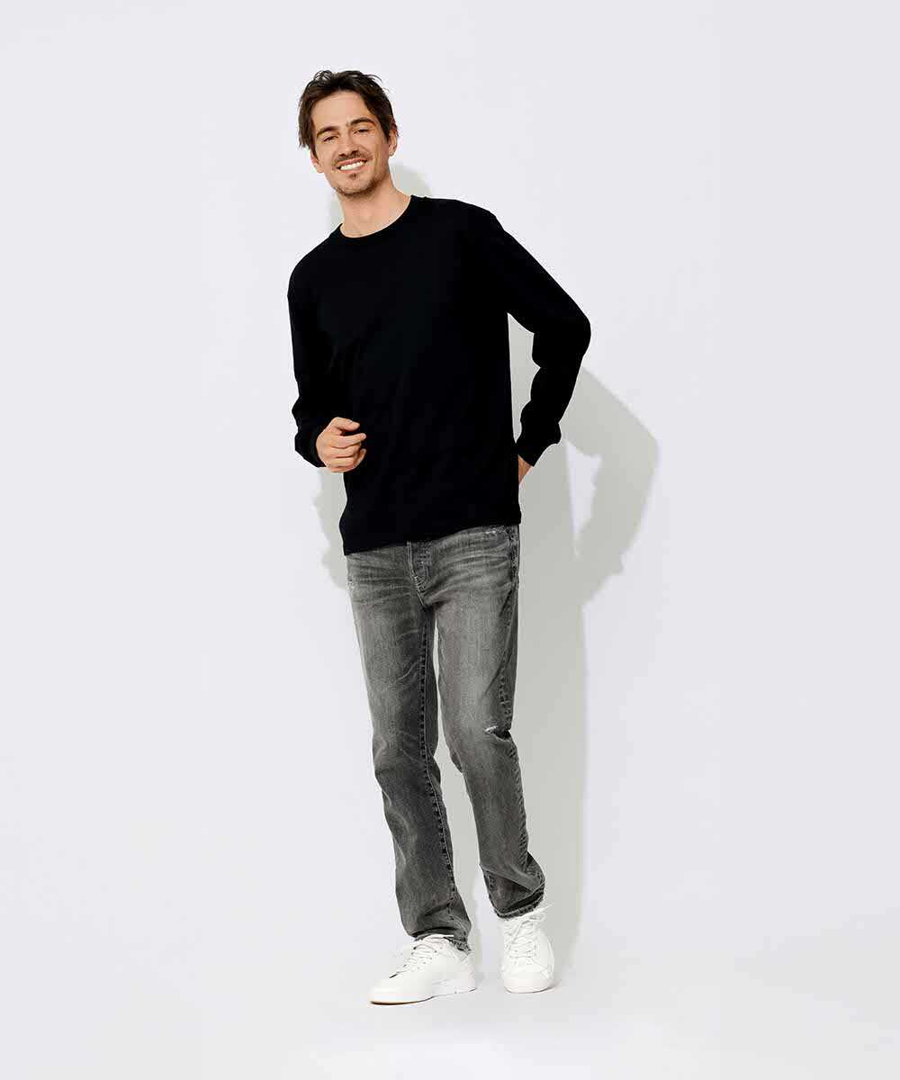 1P Hanes T-SHIRTS KURO/クロ クルーネックロンT