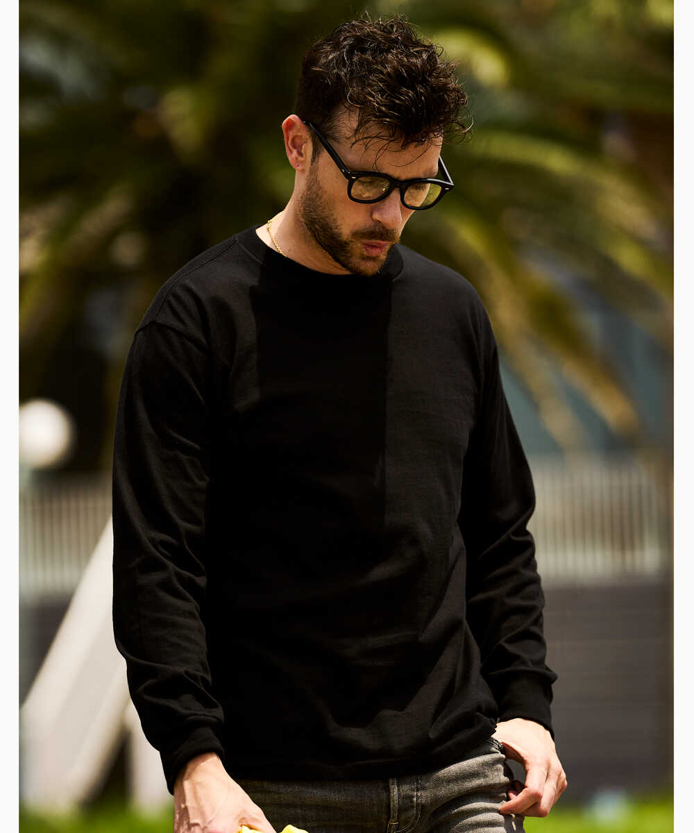 1P Hanes T-SHIRTS KURO/クロ クルーネックロンT