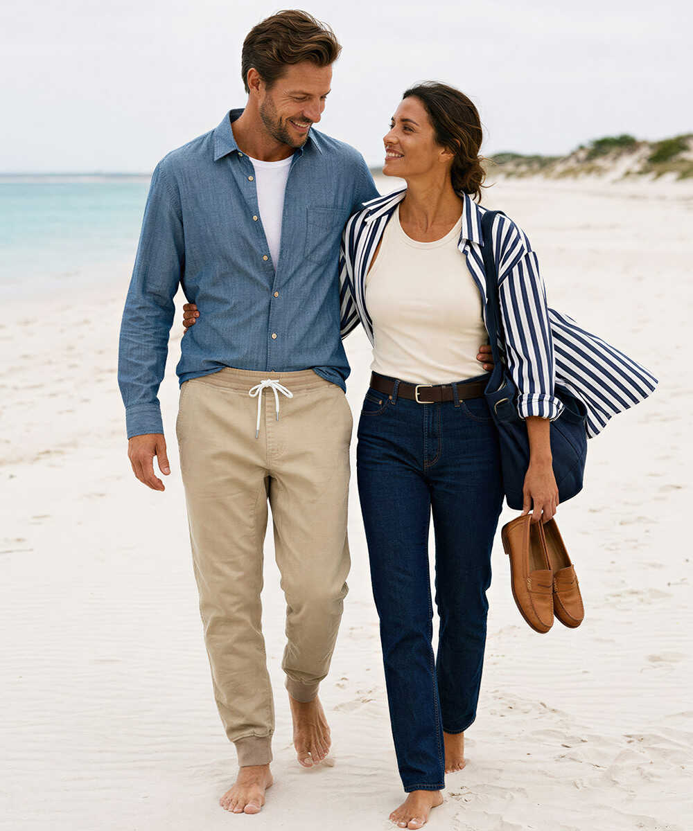 限定 リブ付きカラーデニム風イージーパンツ