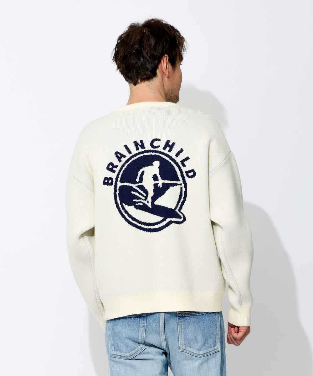 別注限定 サーフモチーフ柄 バックプリントニット