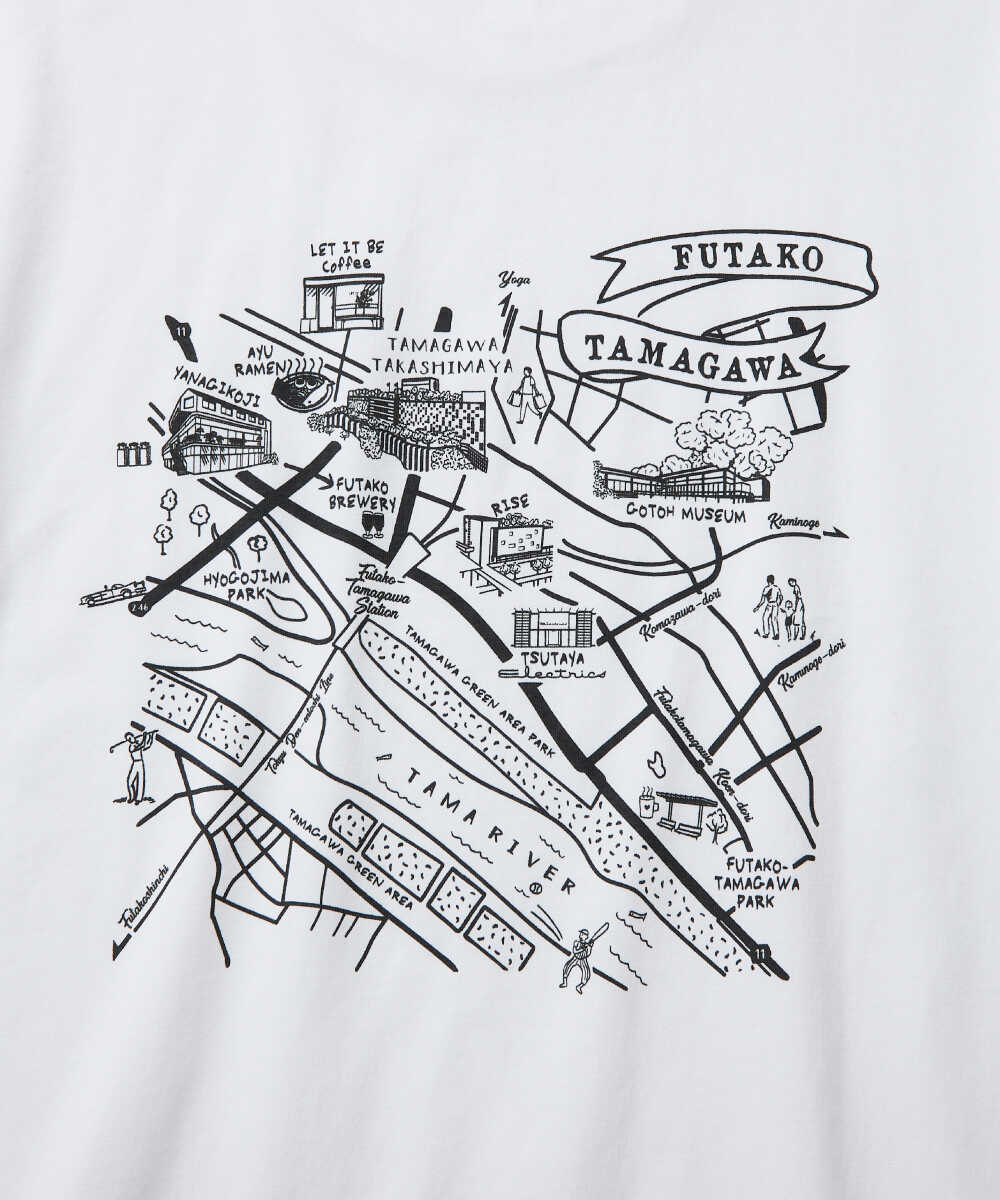 NIKOTAMA / 二子玉川 バックプリント マップTシャツ