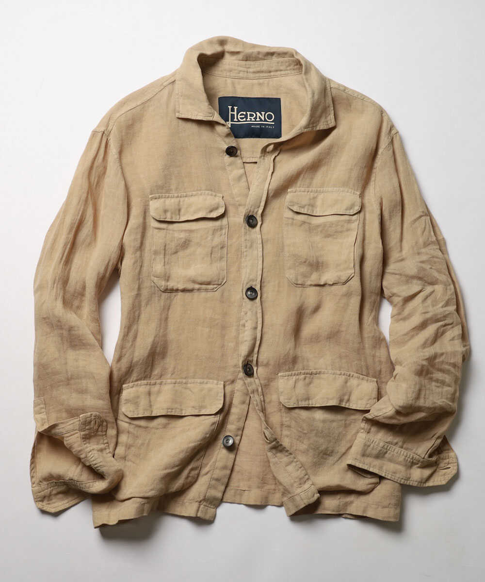 ガーメントダイ ピュアリネン サファリジャケット