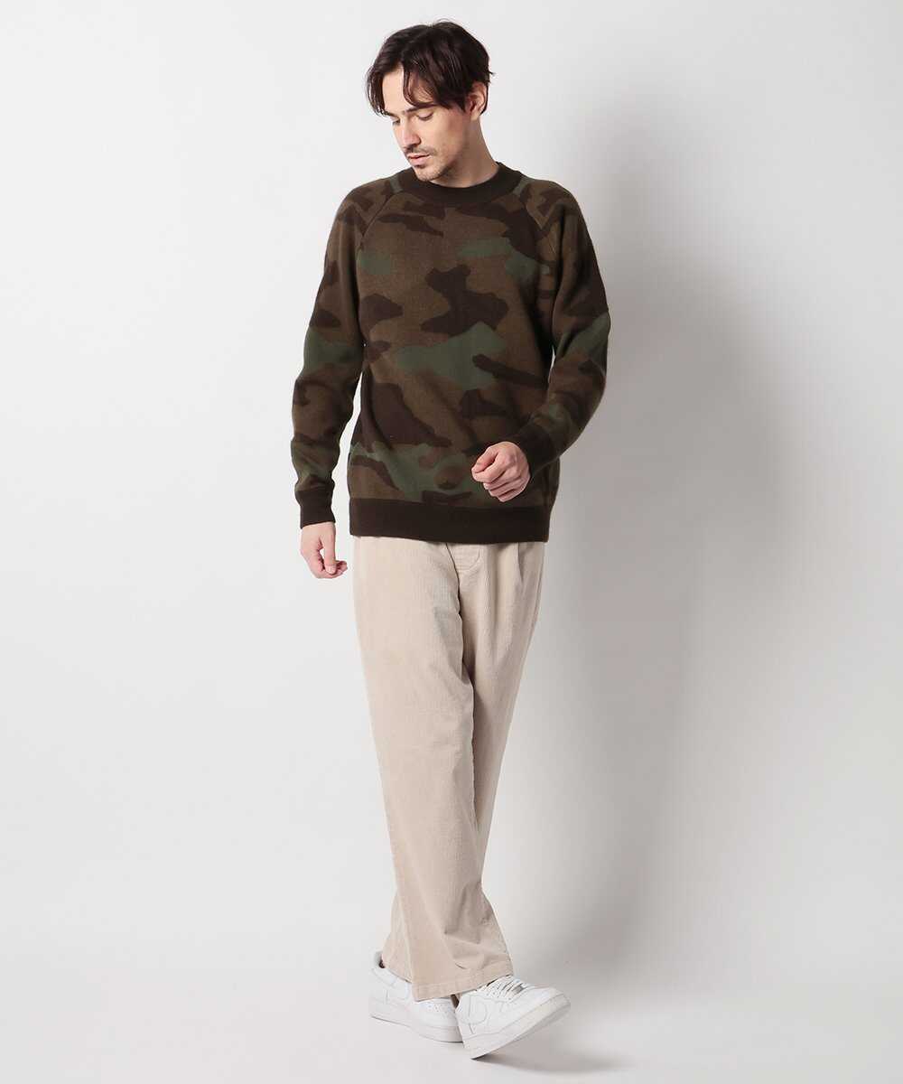 ウッドランド カモダブル ジャカード クルーネックニット