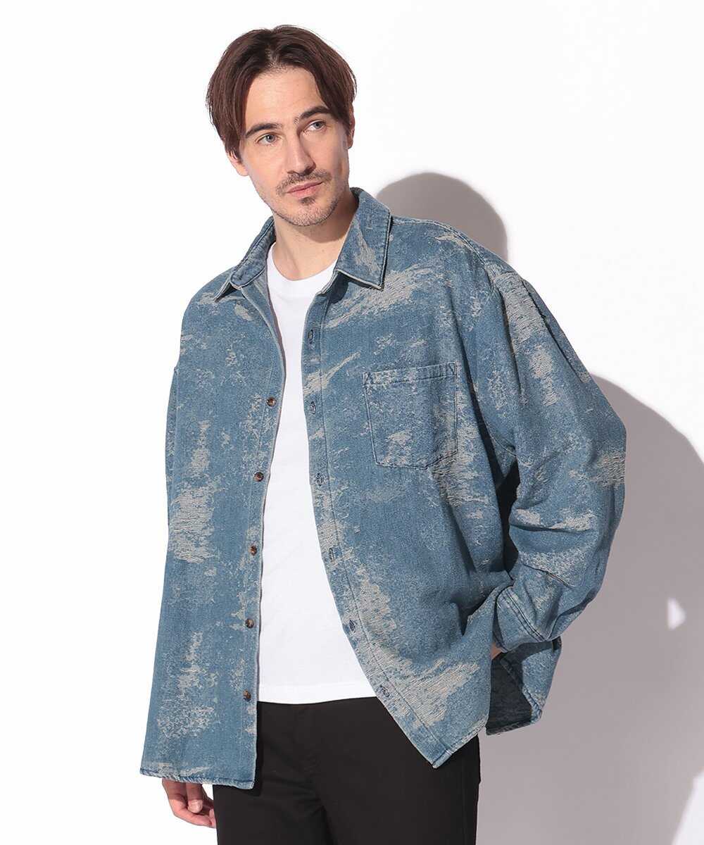 クラッシュジャガード デニムシャツジャケット