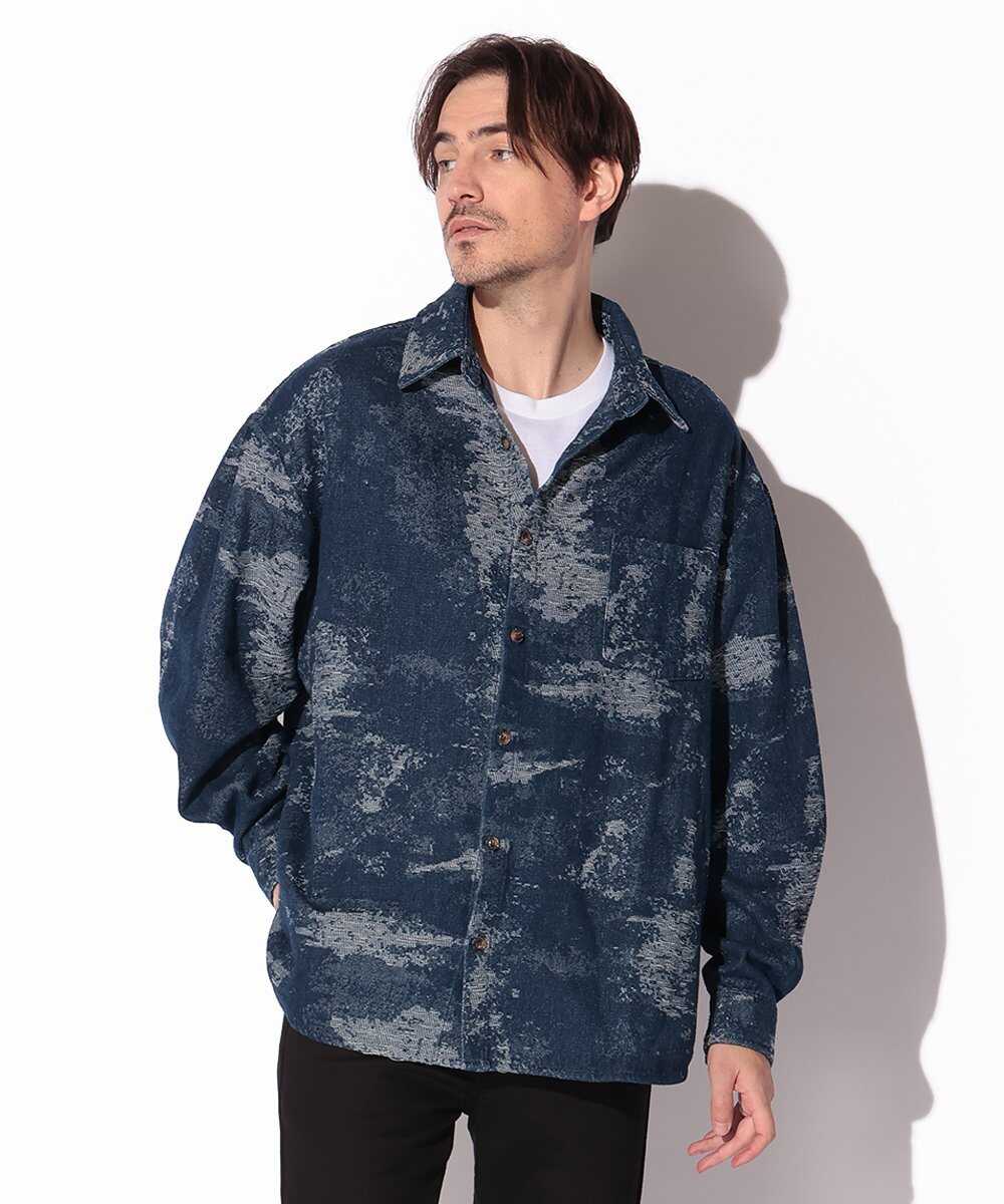 クラッシュジャガード デニムシャツジャケット