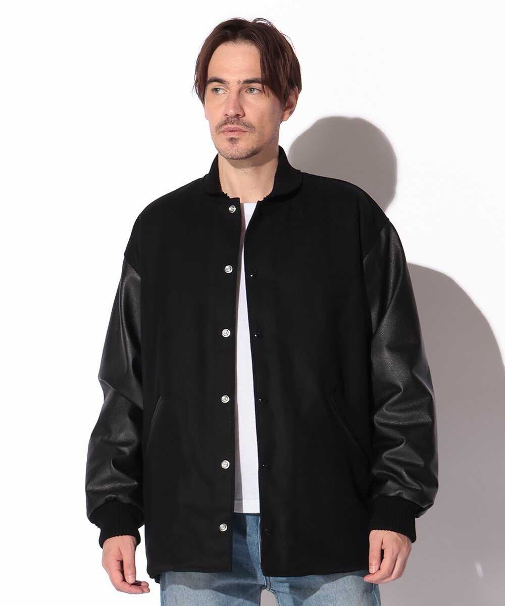 スリーブレザー コーチジャケット風スタジャン