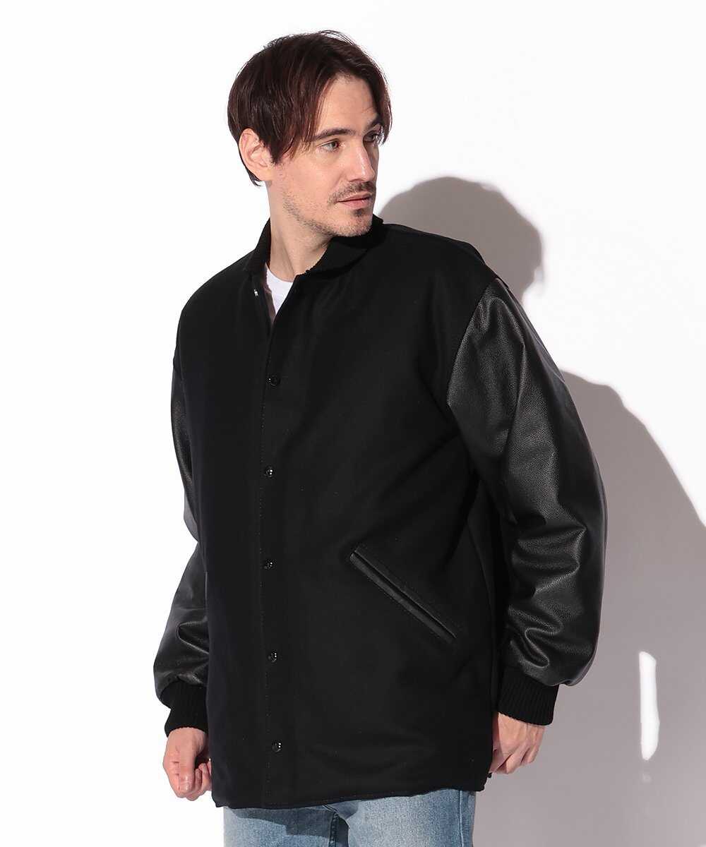 スリーブレザー コーチジャケット風スタジャン