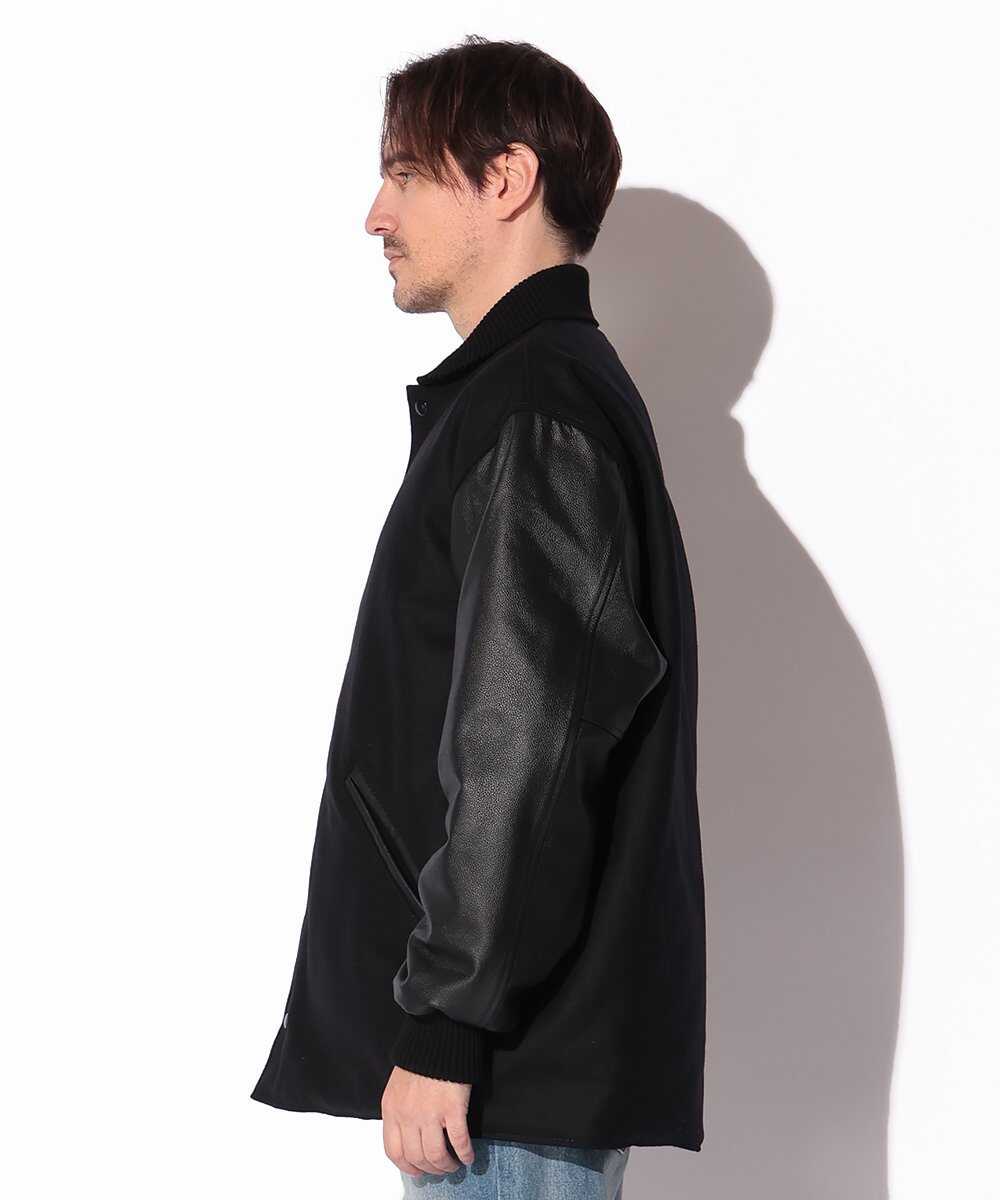 スリーブレザー コーチジャケット風スタジャン