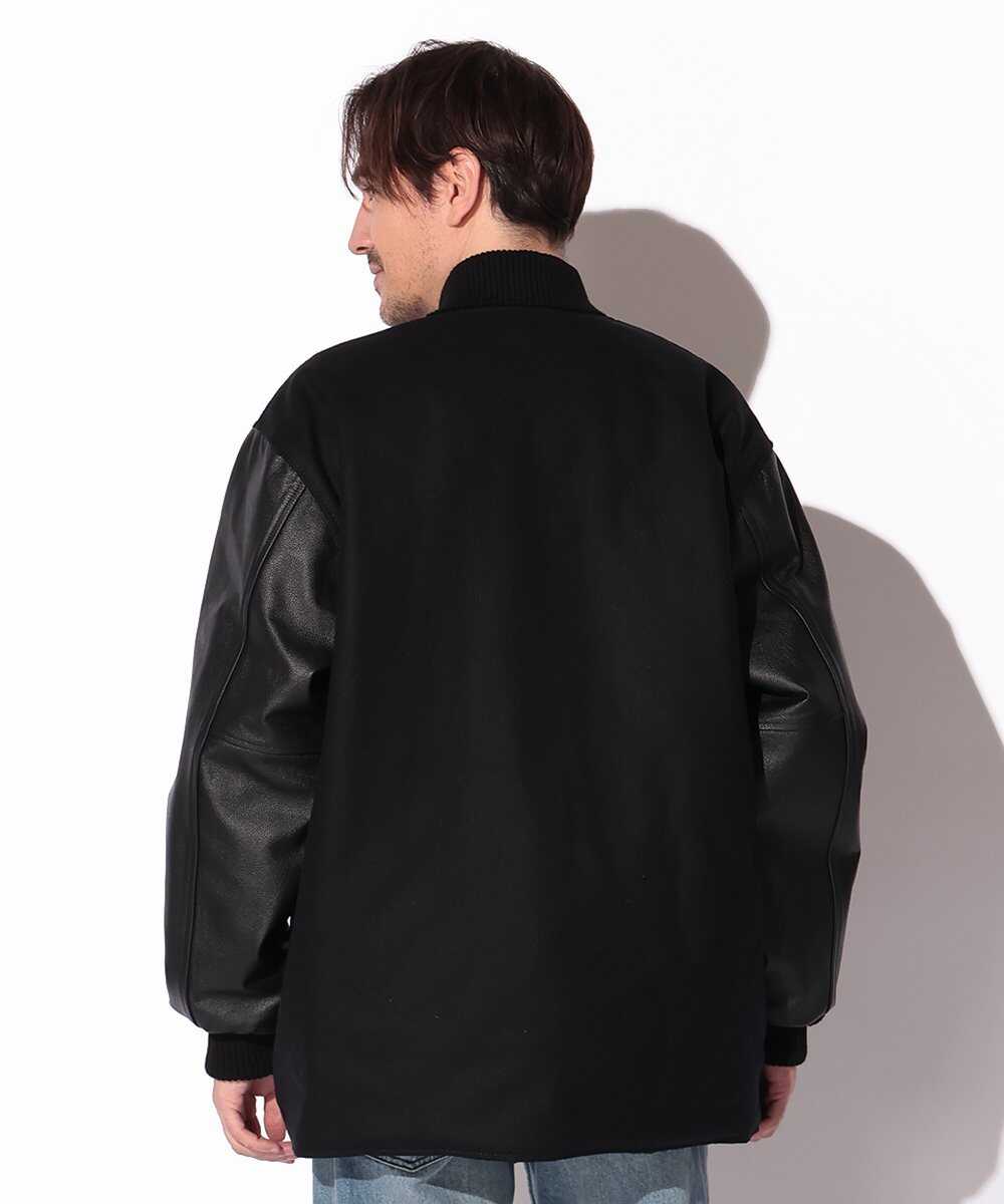 スリーブレザー コーチジャケット風スタジャン