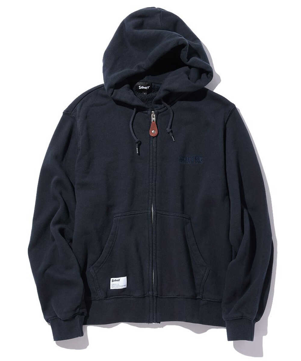 レザーエルボーパッチ付き コットンジップパーカ