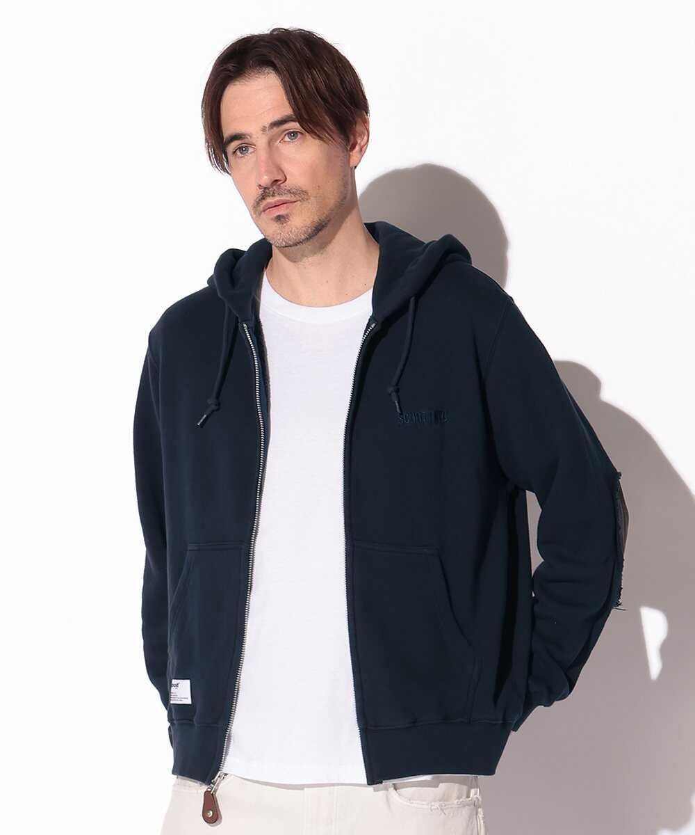 レザーエルボーパッチ付き コットンジップパーカ