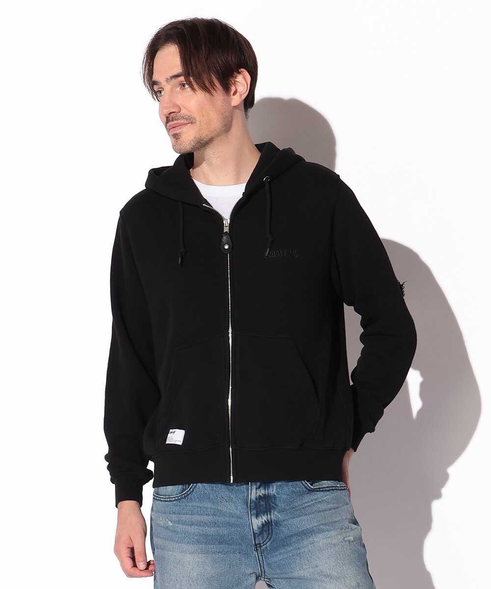 レザーエルボーパッチ付き コットンジップパーカ