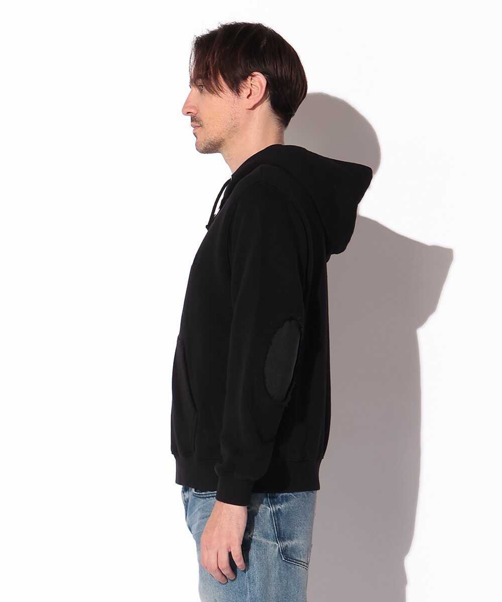 レザーエルボーパッチ付き コットンジップパーカ