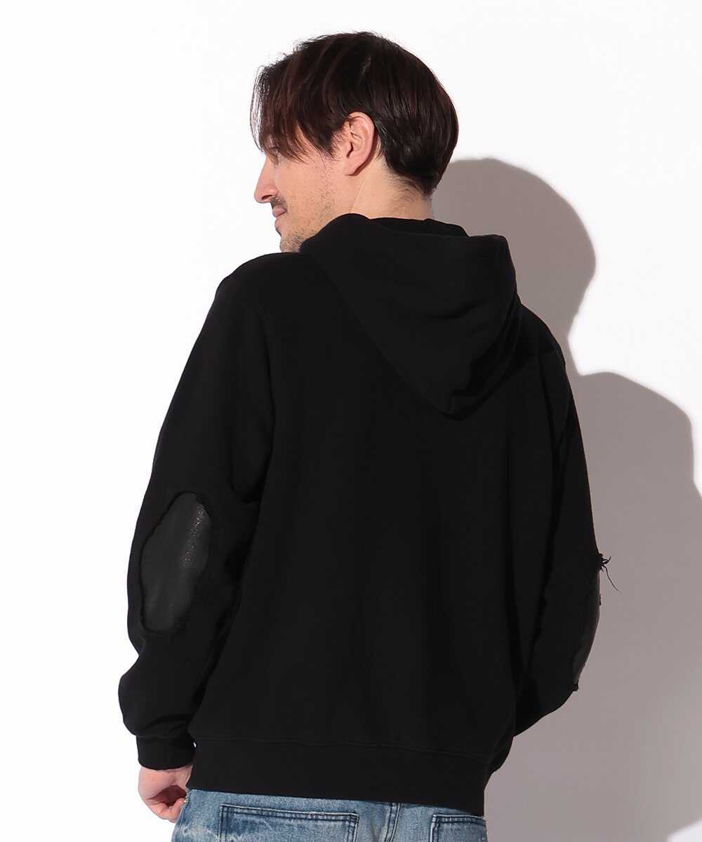 レザーエルボーパッチ付き コットンジップパーカ