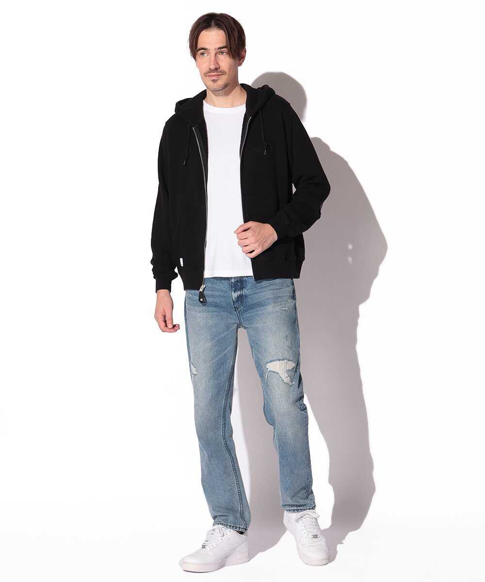 レザーエルボーパッチ付き コットンジップパーカ