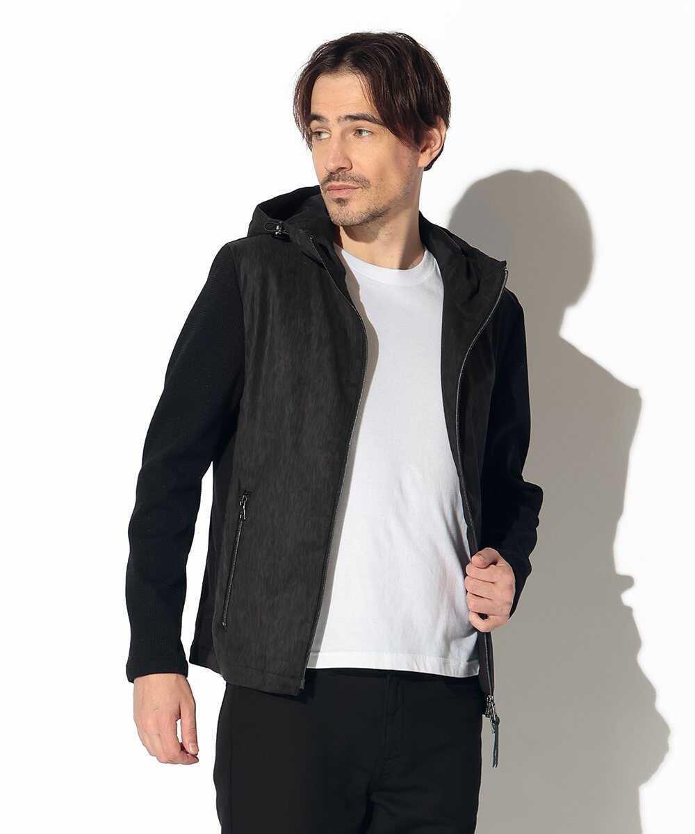 ツイードプリントポリ スエードパーカ