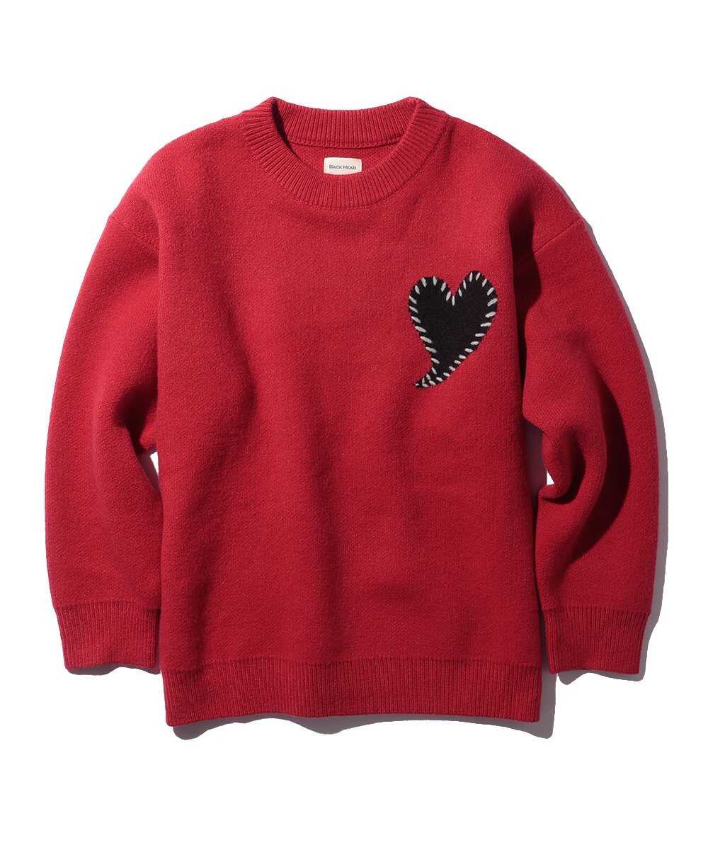 ワンポイントハートステッチダブルニット