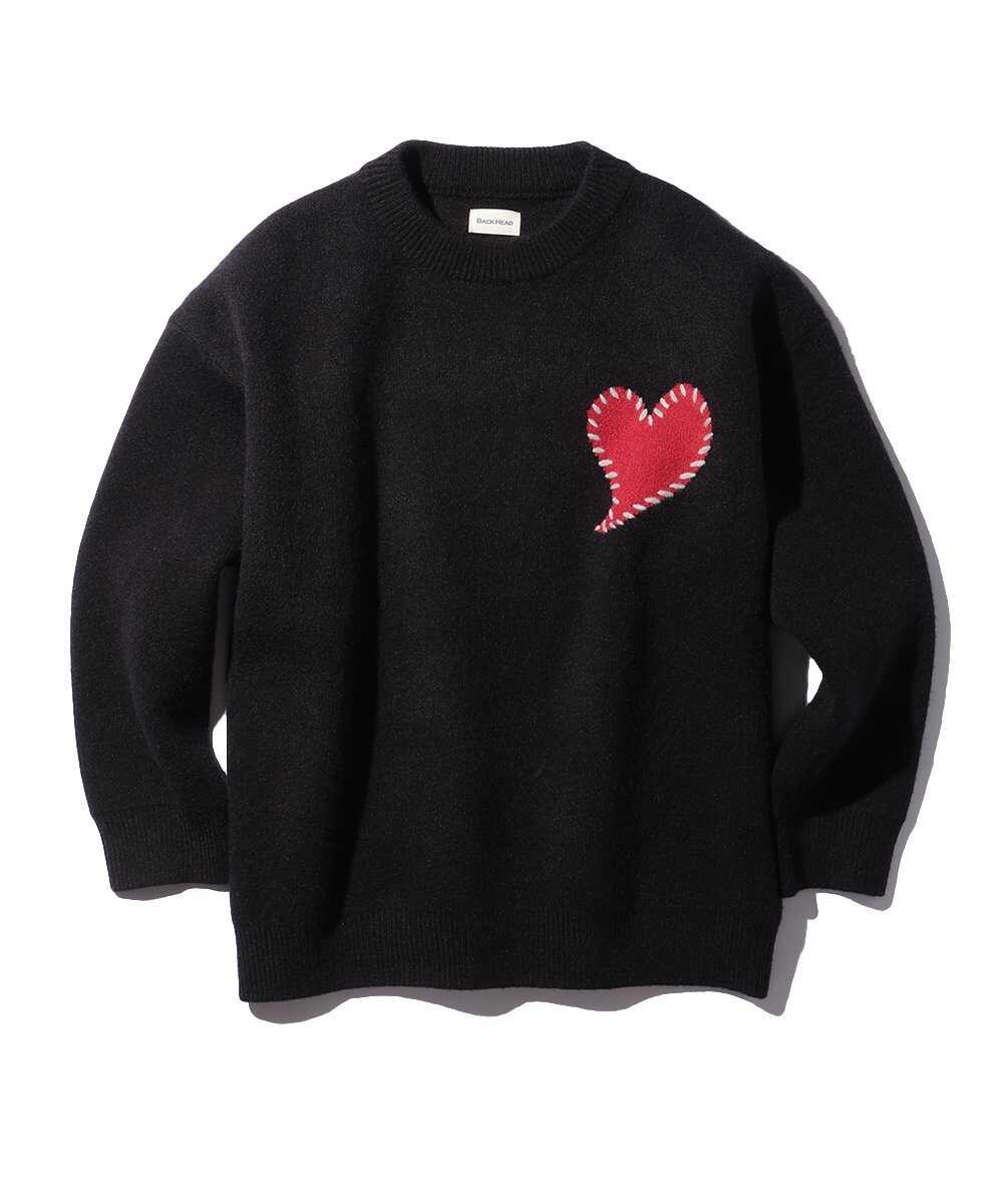 ワンポイントハートステッチダブルニット