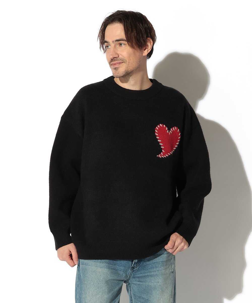 ワンポイントハートステッチダブルニット