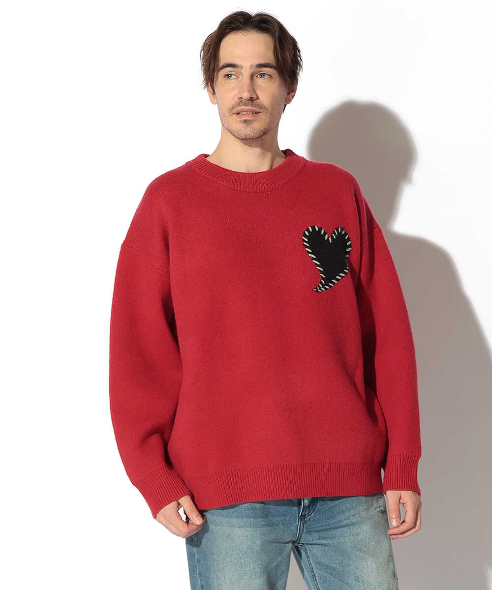 ワンポイントハートステッチダブルニット