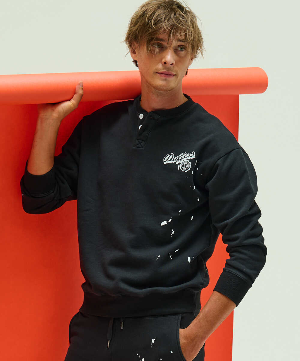 ペイントスウェット ヘンリーネックロンT