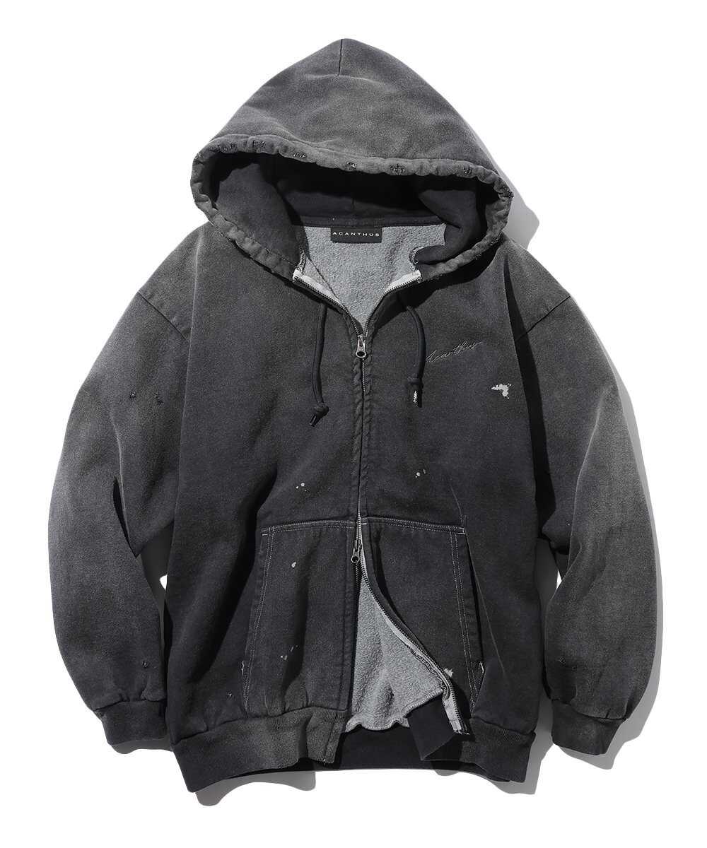 ダメージ加工 ジップアップ パーカ