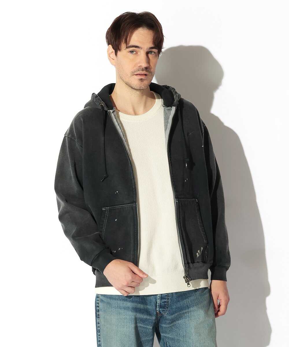 ダメージ加工 ジップアップ パーカ