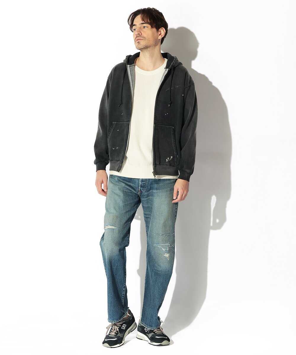 ダメージ加工 ジップアップ パーカ