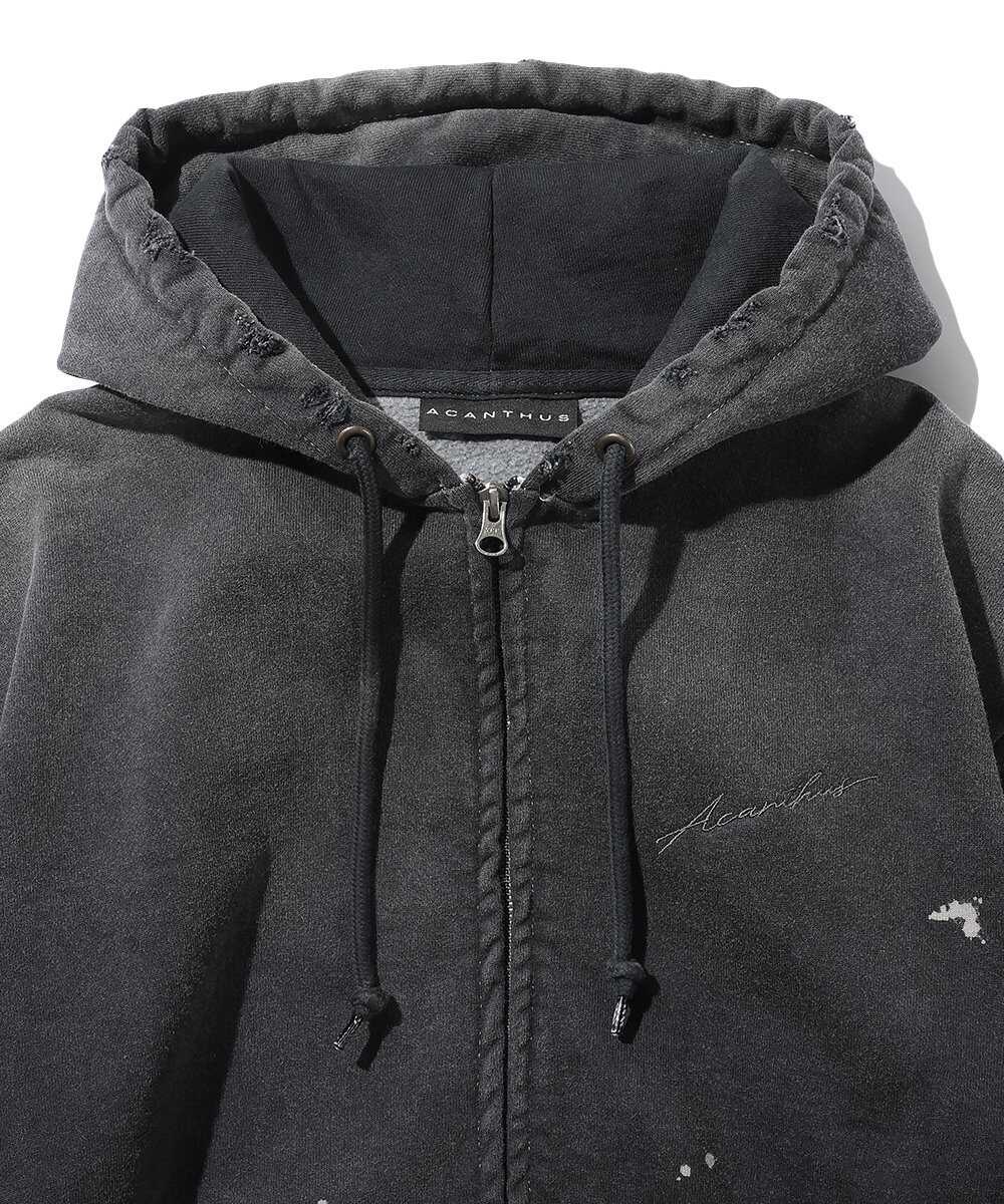 ダメージ加工 ジップアップ パーカ
