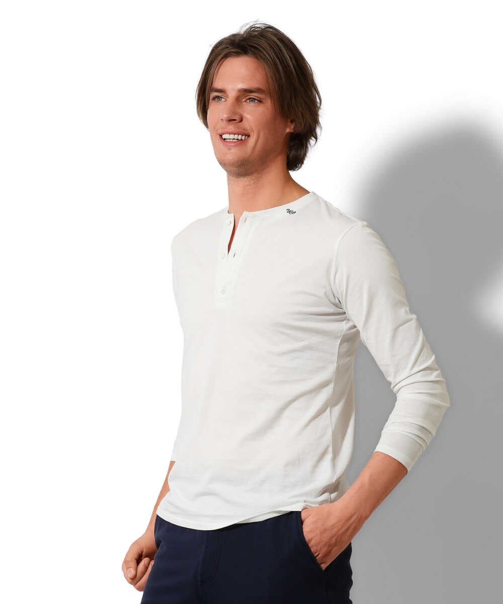 限定 超長綿 イスラエルピマ シンプル ヘンリーネックロンT