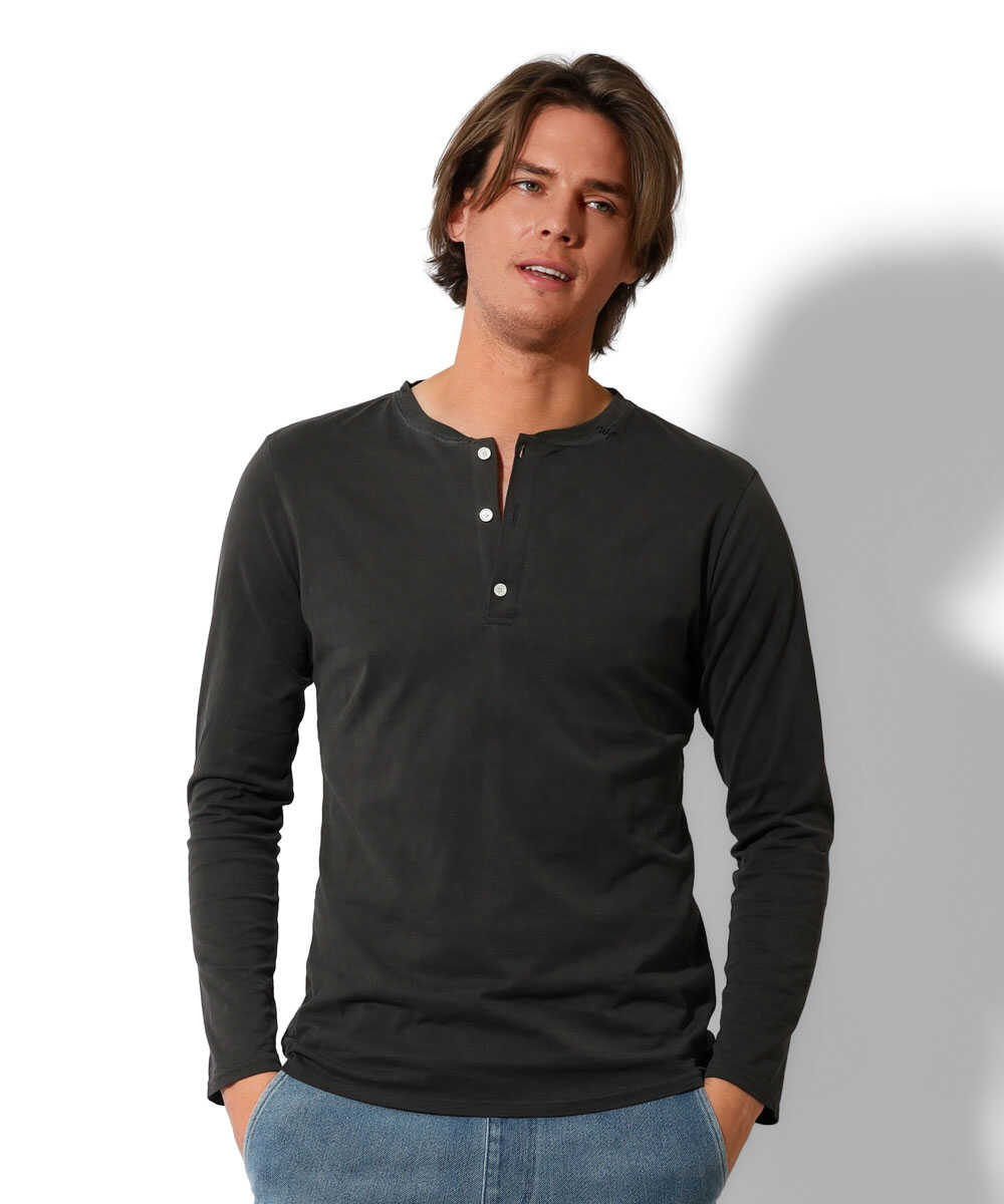 限定 超長綿 イスラエルピマ シンプル ヘンリーネックロンT