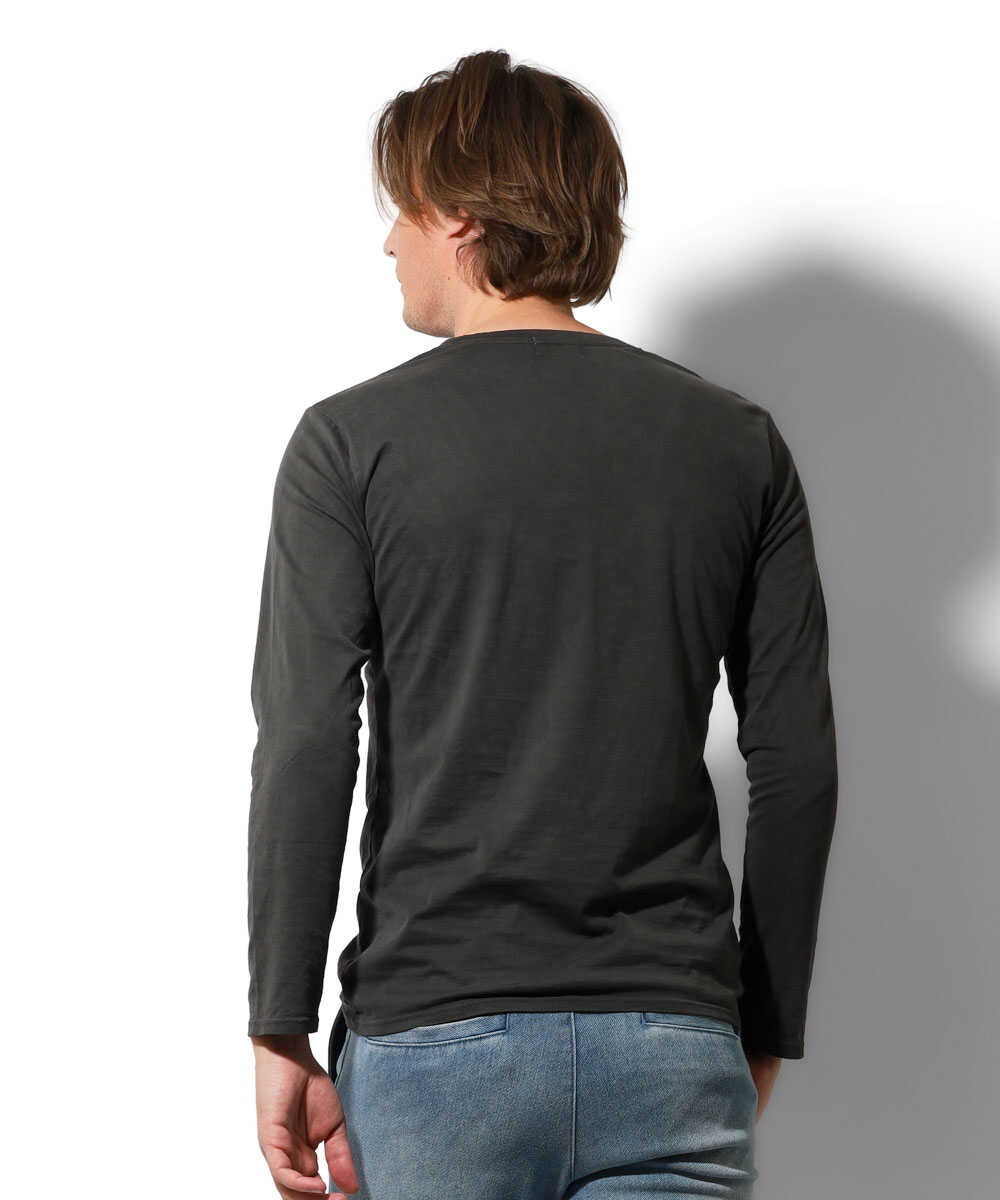 限定 超長綿 イスラエルピマ シンプル ヘンリーネックロンT