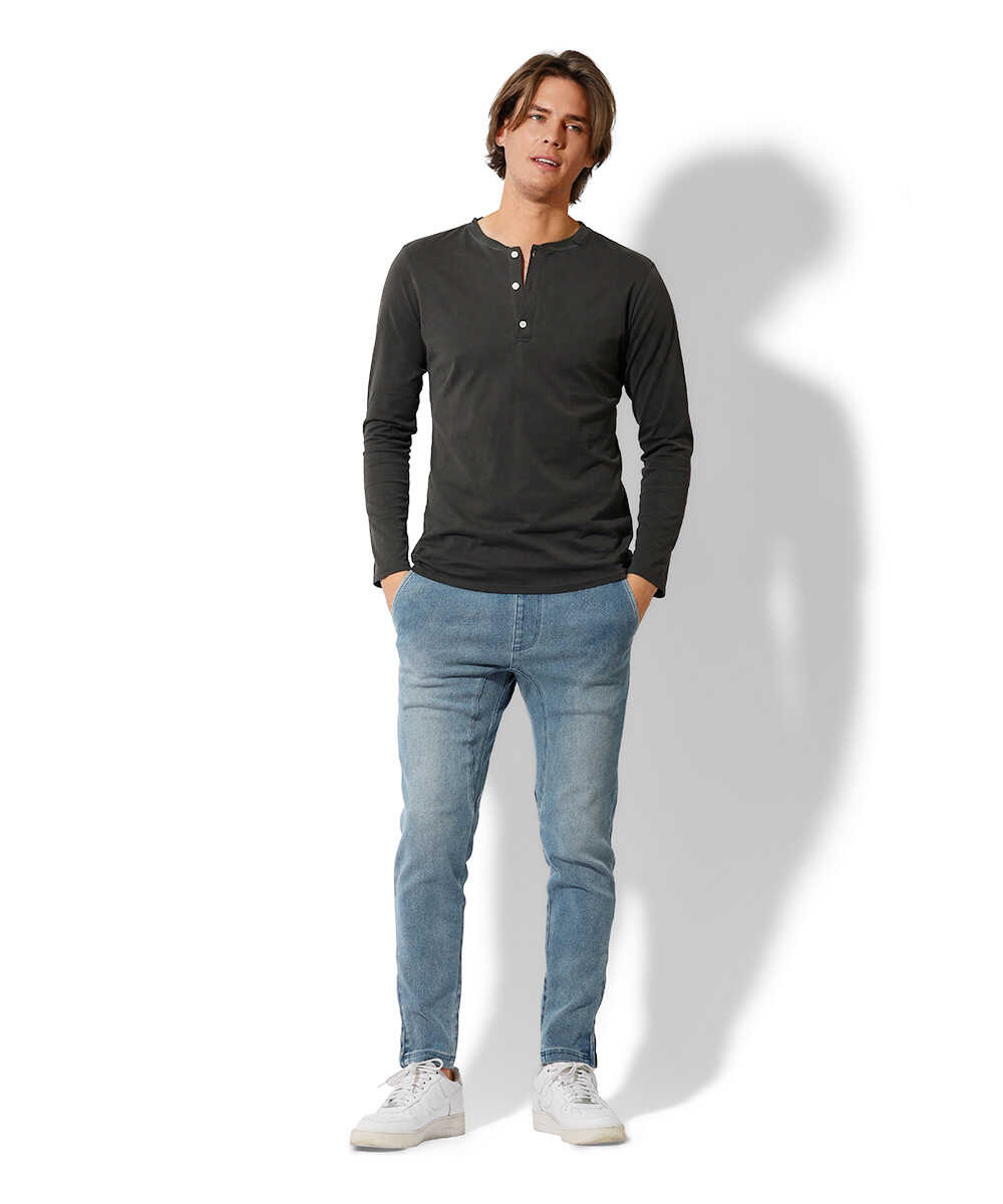 限定 超長綿 イスラエルピマ シンプル ヘンリーネックロンT