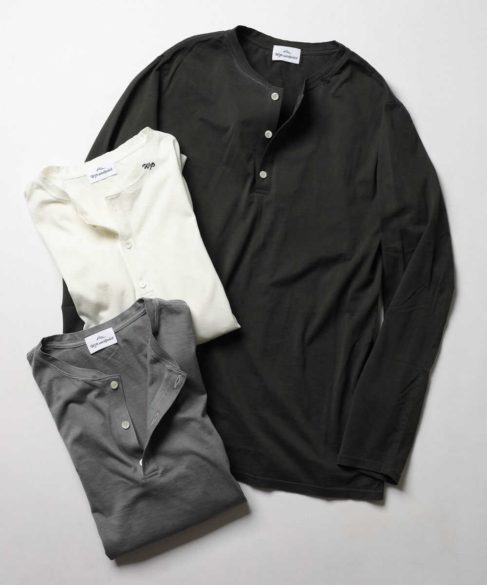 限定 超長綿 イスラエルピマ シンプル ヘンリーネックロンT