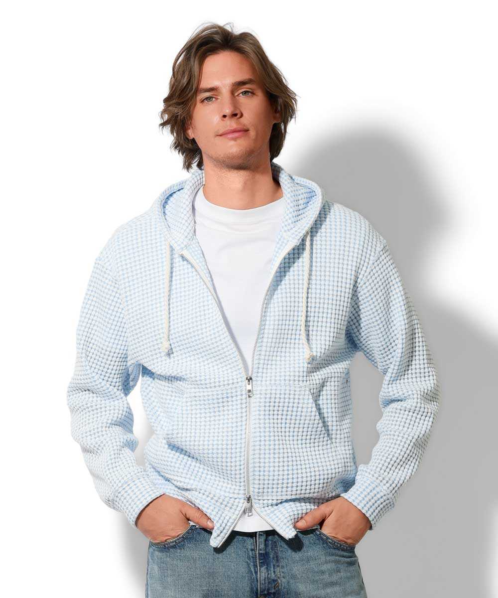 リラックス フルジップ ワッフルパーカ