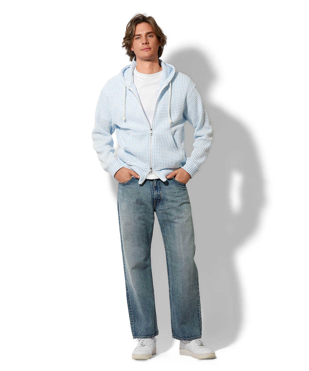 リラックス フルジップ ワッフルパーカ